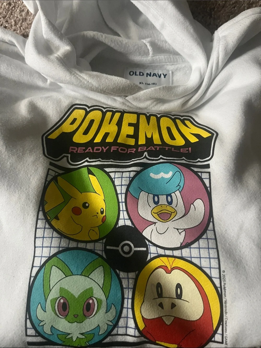 Old Navy White Pokémon Graphic Hoodie with Yellow Logo